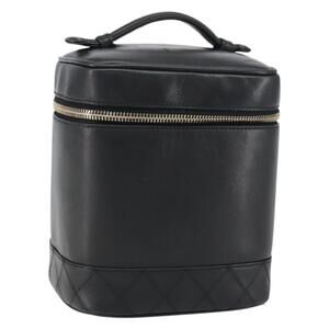 CHANEL Bicolore Vanity Hand Bag Leather Black Gold CC Auth 158841
